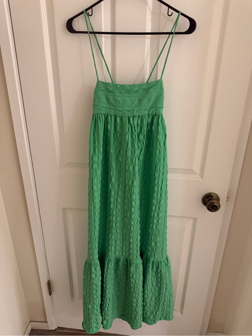 Zara Mint Green Textured Spaghetti-Strap Maxi Dress